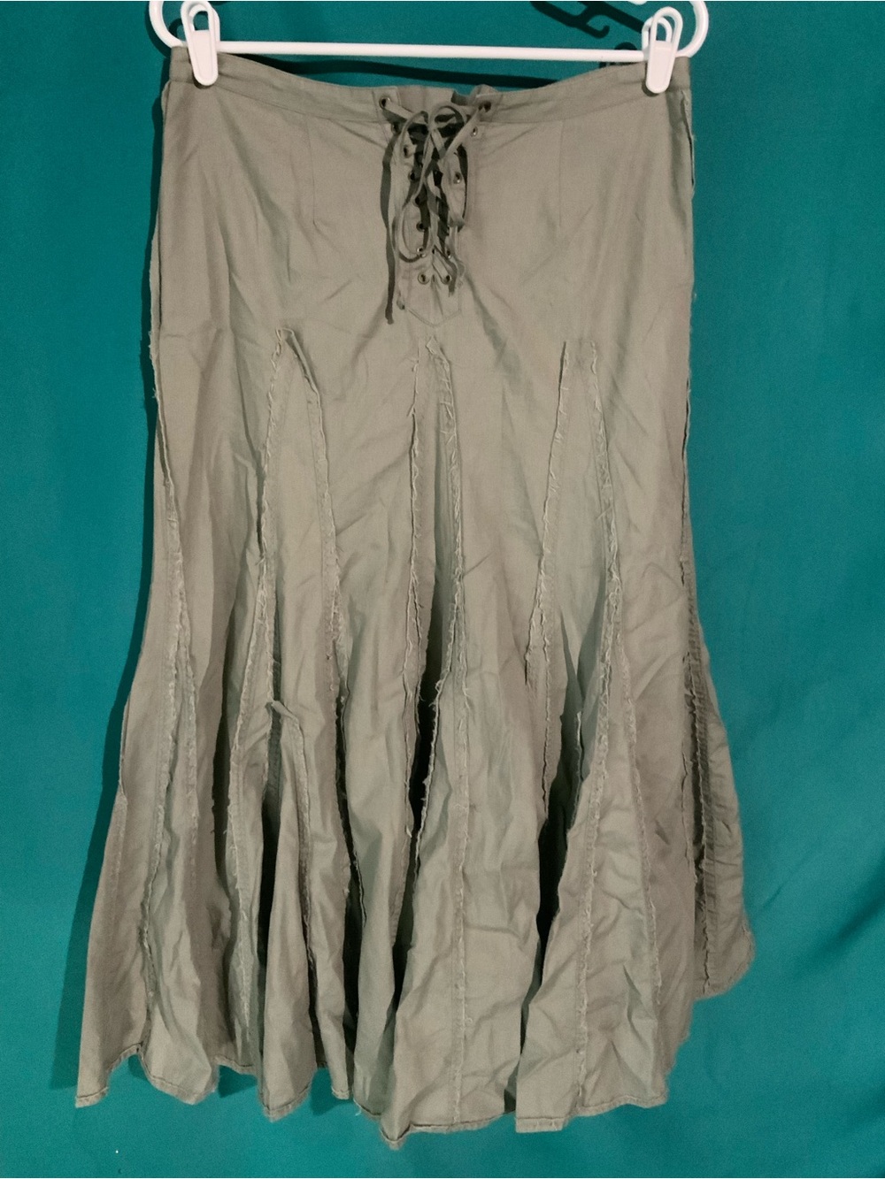 CAbi Sage Green Lace-Up Panel Maxi Skirt